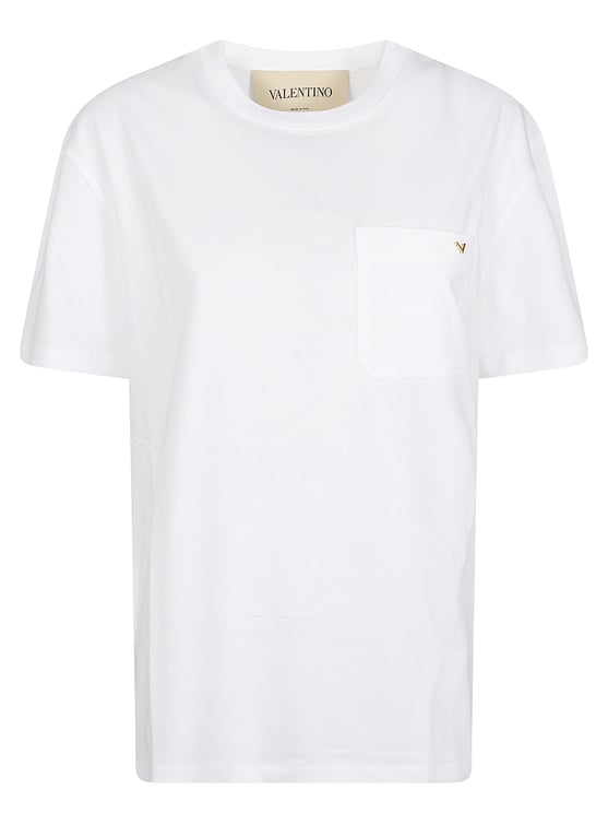 Valentino Garavani White Short-Sleeve T-Shirt with Metallic Emblem
