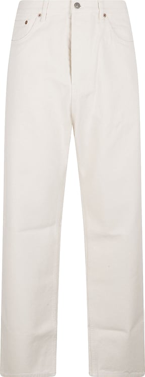 Valentino Garavani Straight-Leg Jeans with Metallic V Detail in Light Ivory