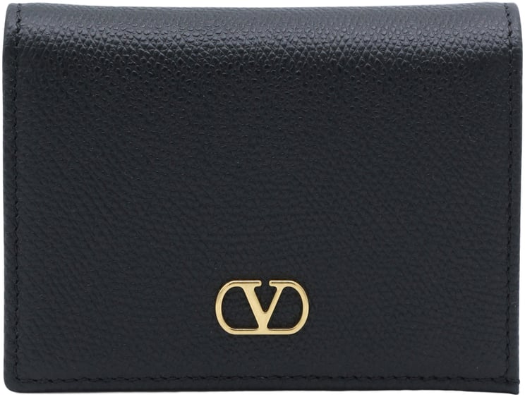 Valentino Garavani Textured Black Leather Wallet with Gold-tone Logo