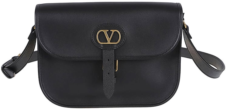 Valentino Garavani Smooth Black Leather Crossbody Bag with Gold Hardware and Vlogo Signature