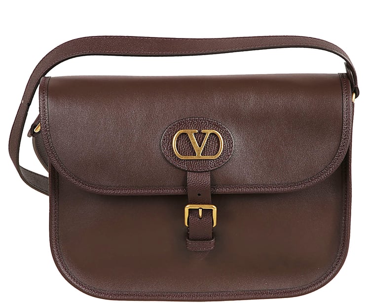 Valentino Garavani Structured Brown Calf Leather Crossbody Bag with VLogo Detail