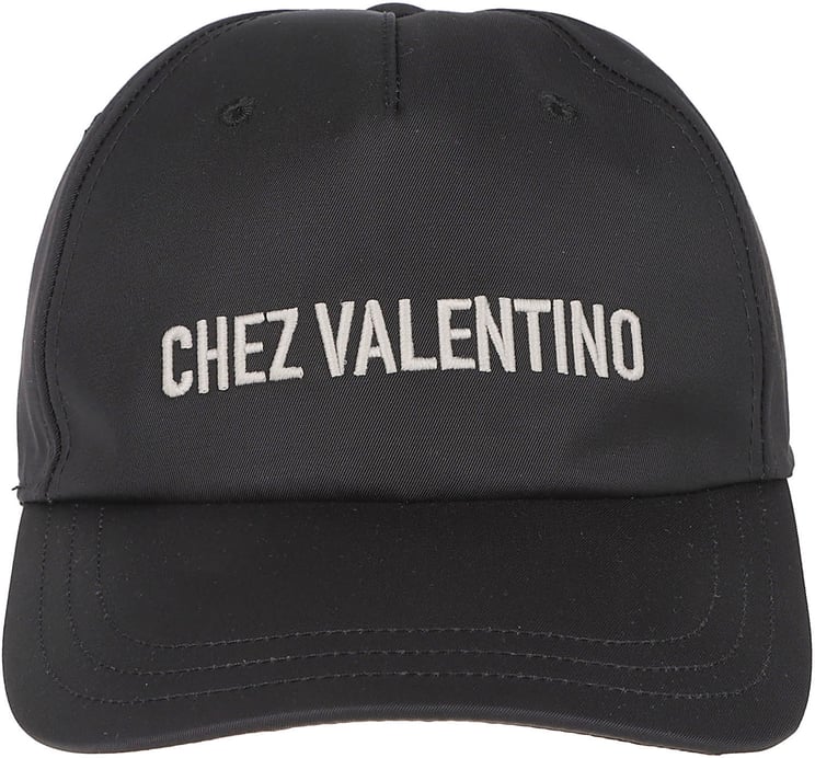 Valentino Garavani Black Cap with Front and Rear Embroidery