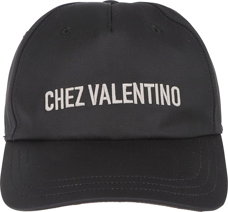 Valentino Garavani Black Cap with Front and Rear Embroidery