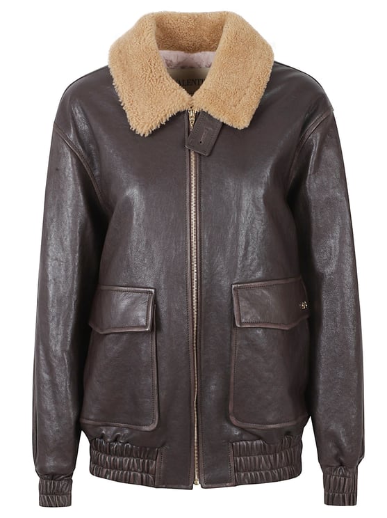 Valentino Garavani Rich Dark Brown Leather Coat with Shearling Collar