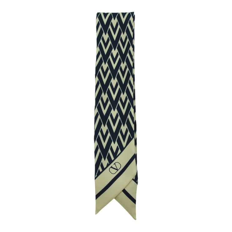 Valentino Garavani Narrow Geometric Scarf With Contrasting Zigzag Pattern