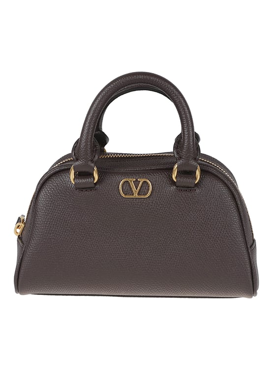 Valentino Garavani Brown Calf Leather VLogo Bowling Bag