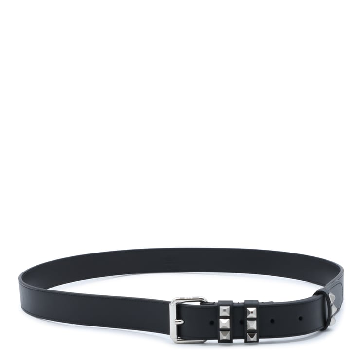 Valentino Garavani Black Leather Belt with Polished Silver Buckle