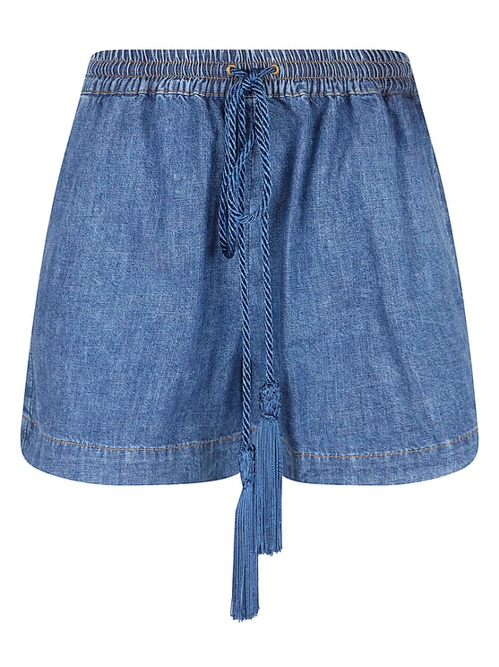 Valentino Garavani Chambray Cotton Denim Shorts with Drawstring Waist