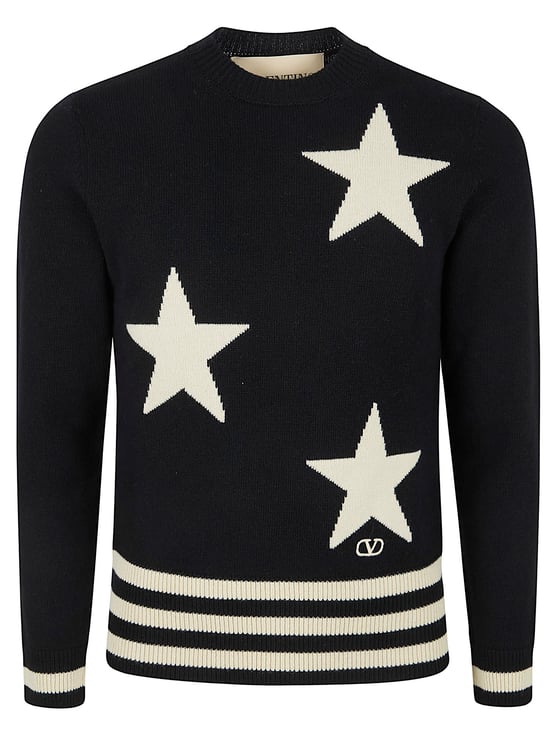 Valentino Garavani Pure Cashmere Crew Neck Sweater with Star Embroidery