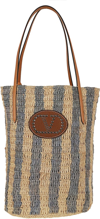 Valentino Garavani VALENTINO GARAVANI BUCKET BAG | VLOGO SIGNATURE | CROCHET RAFIA STRIPES/VAC.LISCIA/VIT.ST.