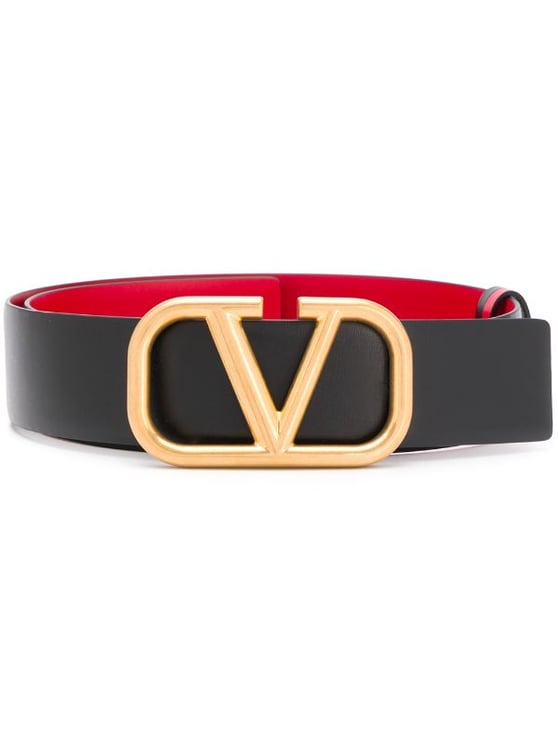Valentino Garavani Reversible Black Calfskin Belt with VLogo Signature Buckle