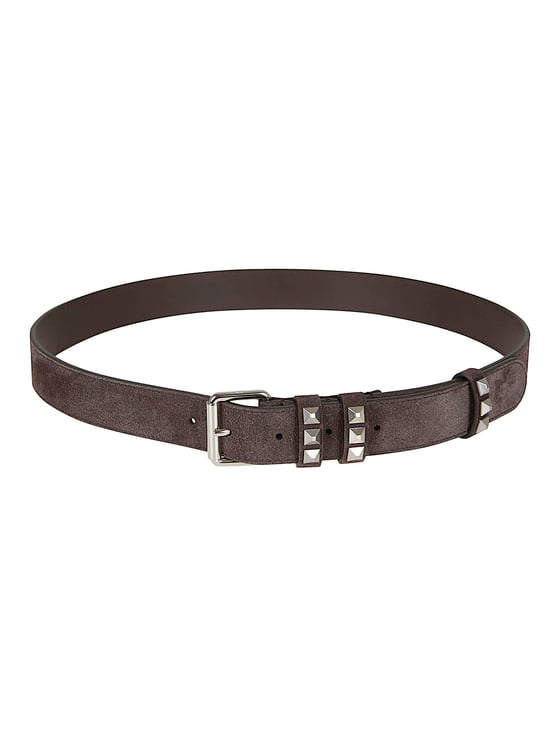 Valentino Garavani Brown Flaneuse Suede Belt with Pyramid Studded Loops