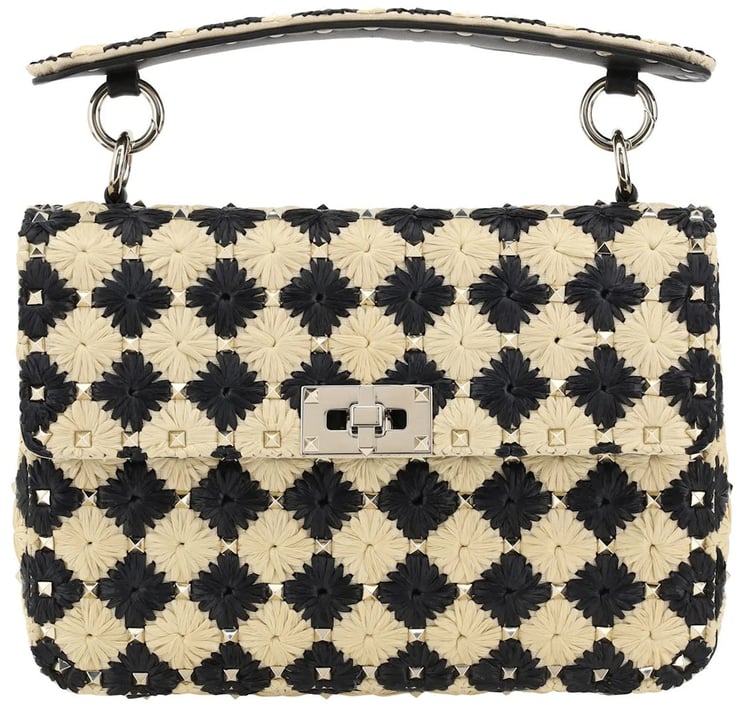 Valentino Valentino Garavani Raffia Medium Rockstud Spike Handbag