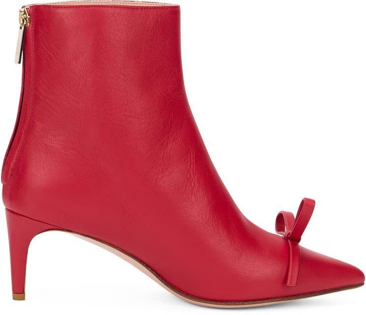 Valentino Elegant Ankle Boots in Red Leather with Bow.