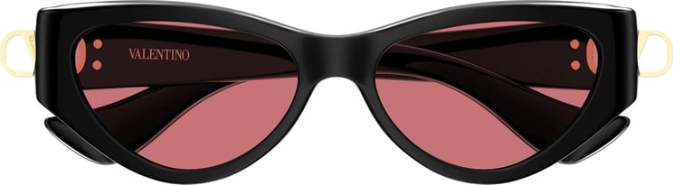 Valentino Black Cat-Eye Gold Emblem Acetate Sunglasses