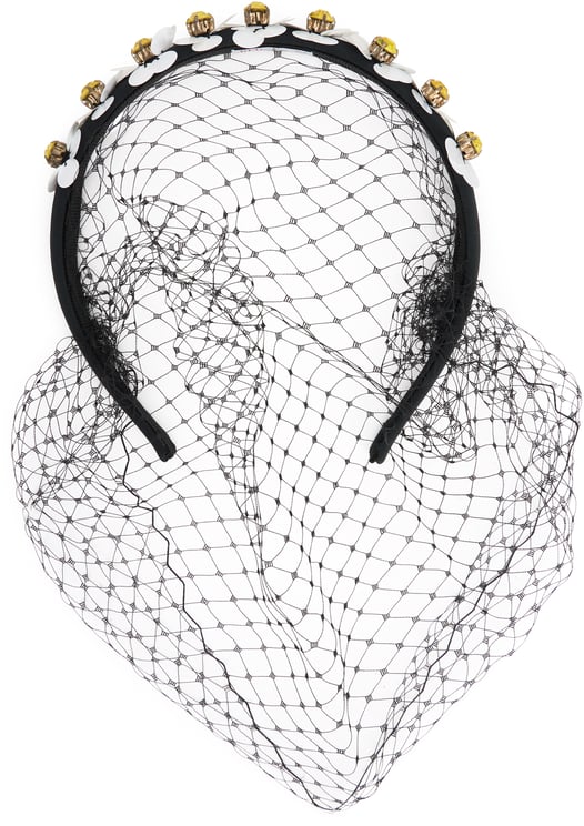 Valentino Elegant headband with mesh, flowers and luminous rhinestones.