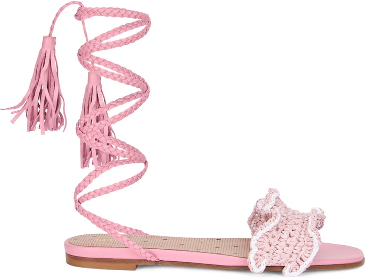 Valentino Elegant pink sandal with low heel and braided laces