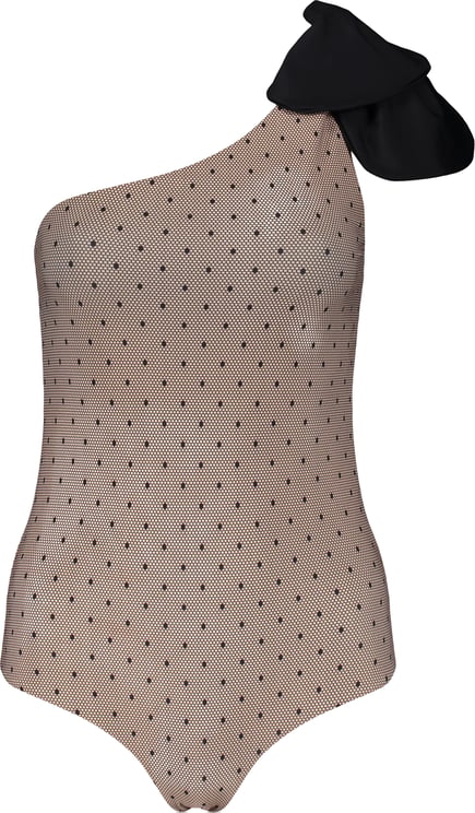 Valentino One-Shoulder Beige Dress with Polka Dot Details