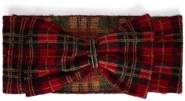 Valentino Elegant hairband with red and black tartan pattern.