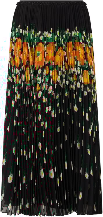 Valentino Long black elegant skirt with floral pattern.