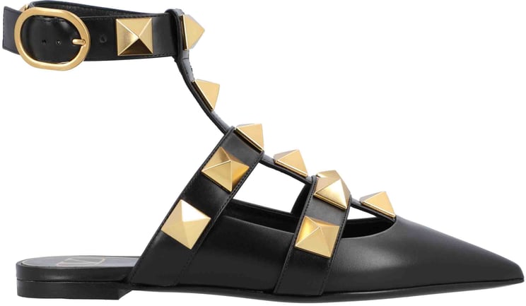 Valentino Black Ballerinas With Iconic Roman Stud Rivets
