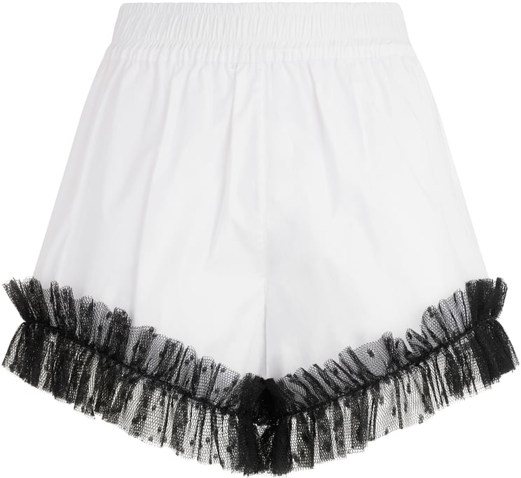 Valentino Elegant white shorts with black tulle at the hem.