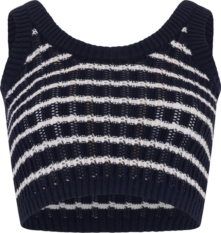 Valentino Short dark blue striped top, casual and versatile.