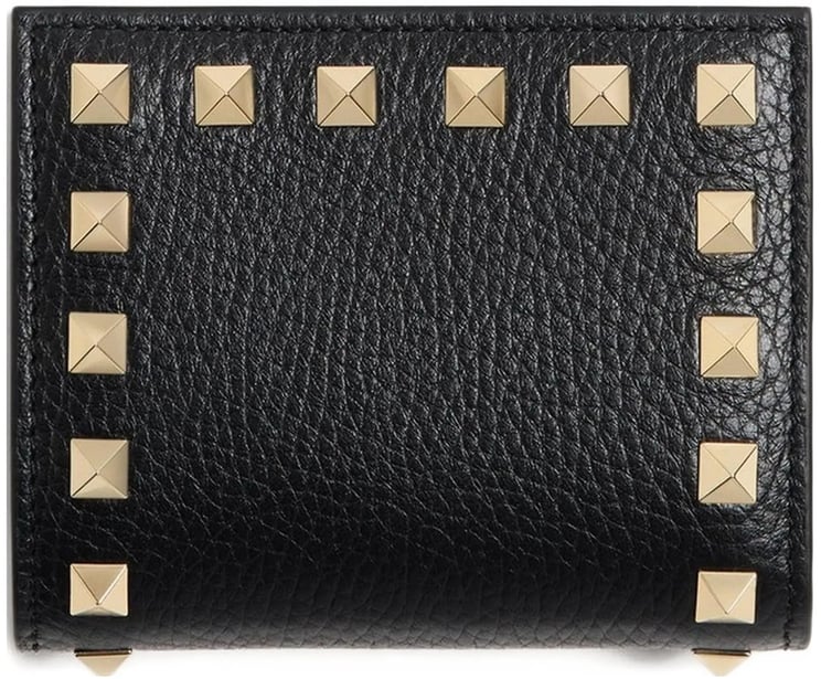 Valentino Black French Wallet Textured Studded Wallet