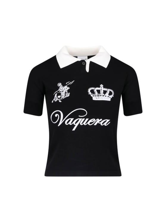 VAQUERA Black Graphic Print Cropped Polo