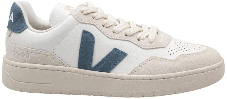 Veja Veja v-90 leather sneakers, white and light blue