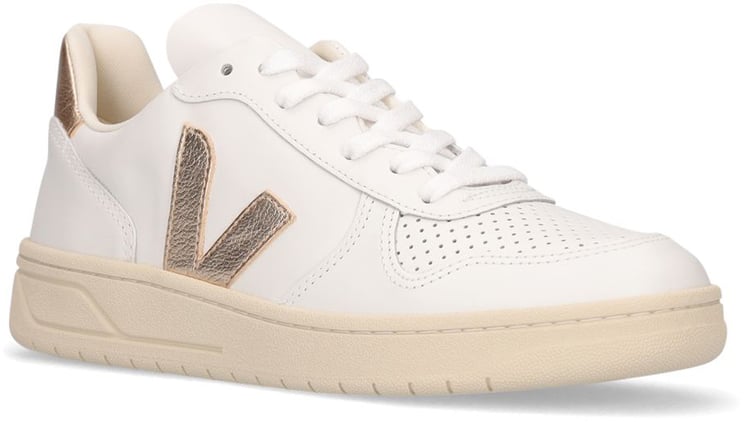 Veja White Minimalist Sneakers with Beige Details