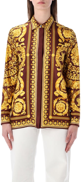 Versace Baroque Shirt Burgundy Gold