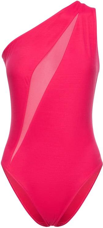 Versace Elegant fuchsia one-piece swimsuit with a bare shoulder