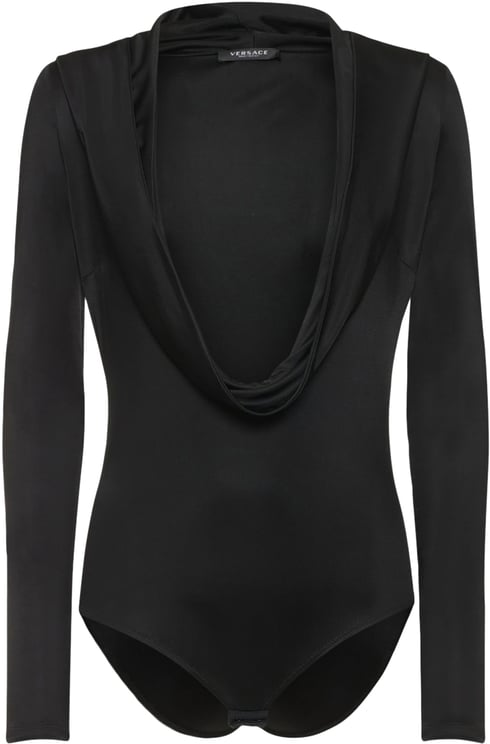 Versace Elegant Black Bodysuit with Long Sleeves Deep Neckline