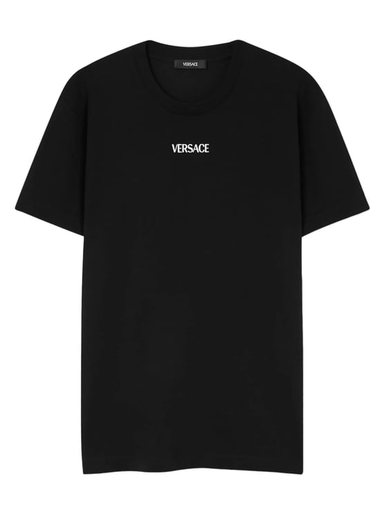 Versace Black Minimalist Embroidered Logo Cotton T-shirt