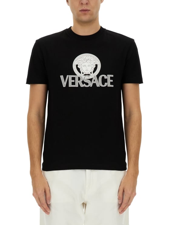 Versace Black Jersey Graphic Cotton T-Shirt