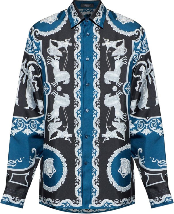 Versace Shirts Blue Pétrole / Black