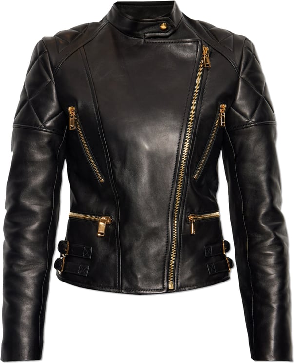 Versace Black Agnello Quilted Leather Biker Jacket