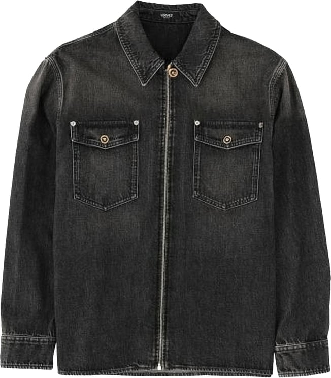 Versace Washed Black Classic Cotton Denim Jacket