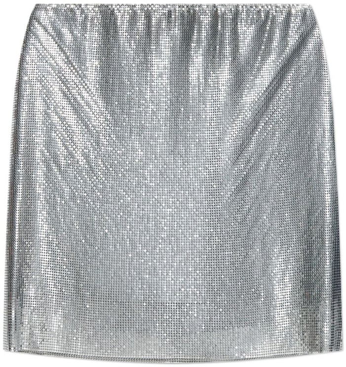 Versace Mini Metallic Silver Skirt With Mesh Overlay