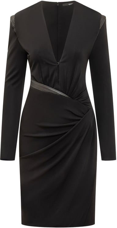 Versace Abito Versace Nero Drappeggiato con Scollo Profondo