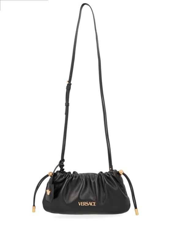Versace Neutrals Versace Tag Ruched Lamb Leather Mini Bag
