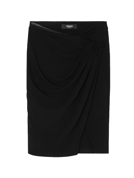 Versace Black Asymmetrical Draped Midi Skirt
