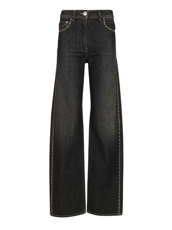 Versace Black Studs Crystals Denim Jeans