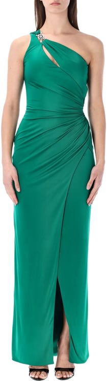 Versace One Shoulder Draped Long Gown Emerald