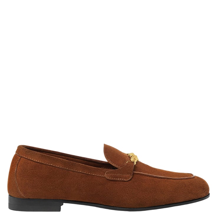 Versace Suede Slip-On Loafers with Medusa Chain Detail