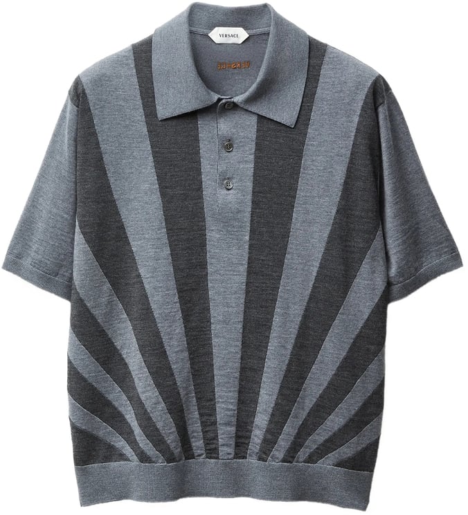 Versace Grey Rays Polo Intarsia Knit Sweater