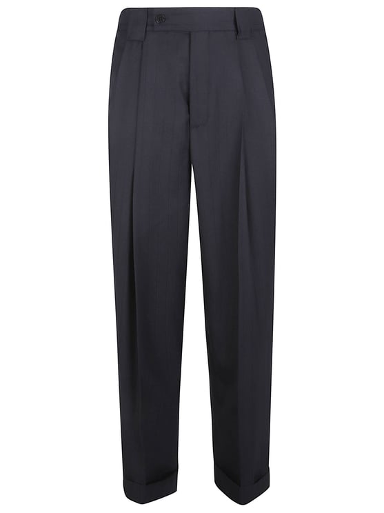 Versace Oversized Black Wool Trousers with Medusa Buckle