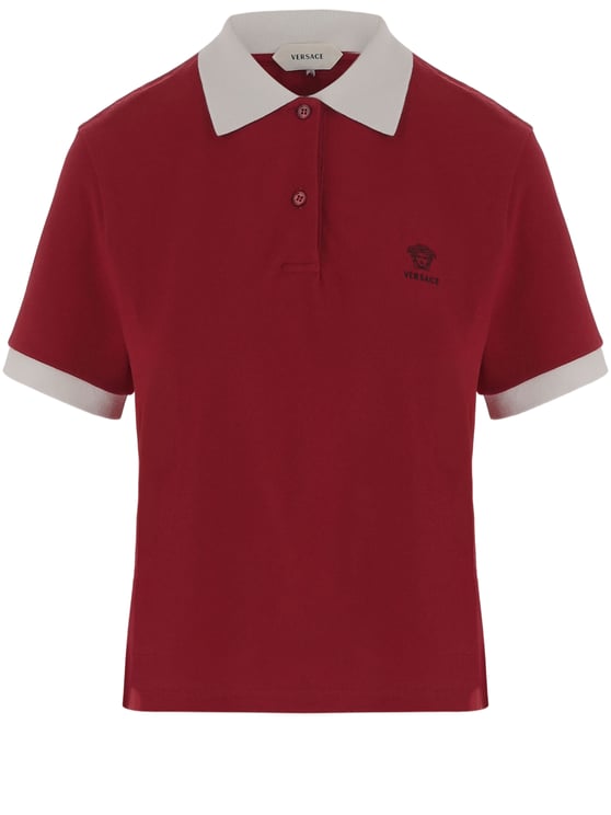 Versace Short-Sleeved Cotton Polo Shirt with Contrast Collar and Logo