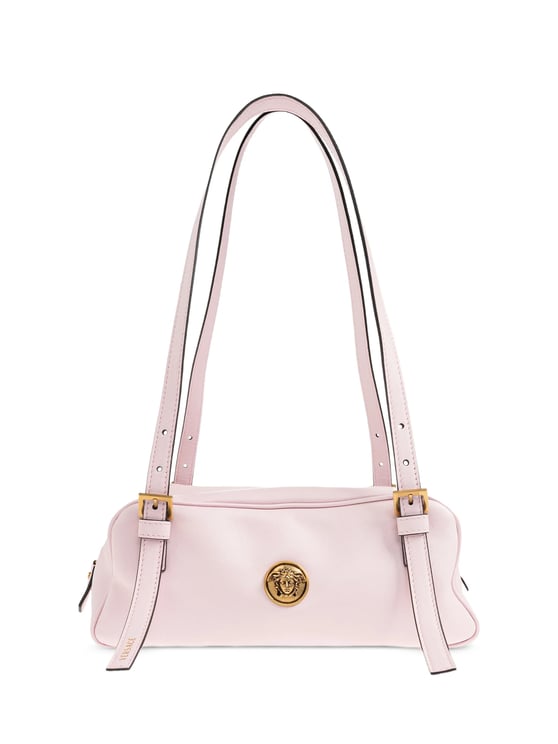 Versace Structured Pink Lambskin Shoulder Bag With Gold Accents